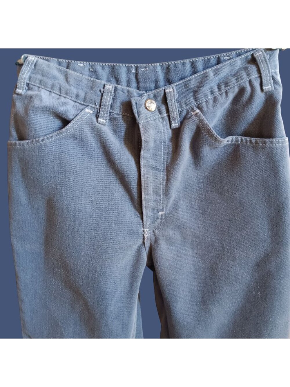 14 24x24 1970's Vintage Boys Jeans Flare Distress Talon 42 zip Gray Cotton Hippy